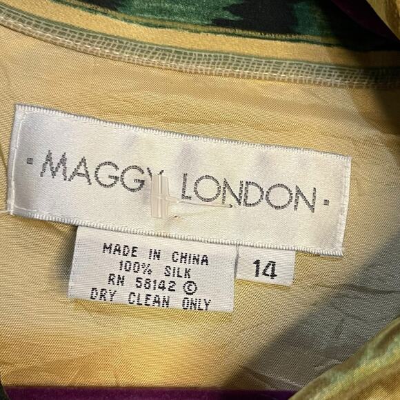 Maggy London Maxi Dress Women's 14 Multicolor Mixed Media Print Button Front VTG - Picture 8 of 12